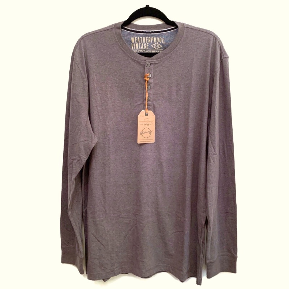 NWT Original Waterproof Vintage Long Sleeve Henley- Asphalt, Men’s XL